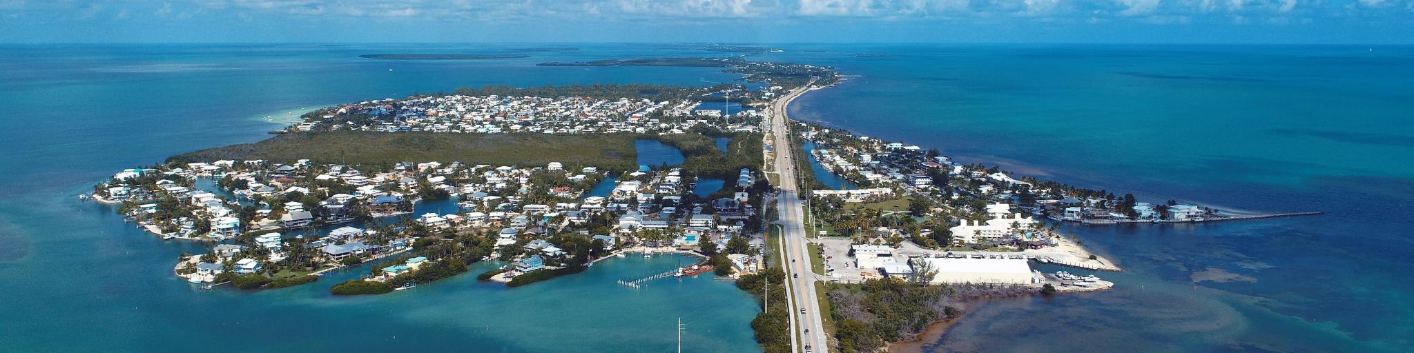 Aerial view of famous bridge and islands in the way to Key West, Florida Keys, United States