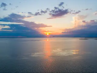 Eastern shore of Mobile Bay on the Alabama Gulf Coast at dusk