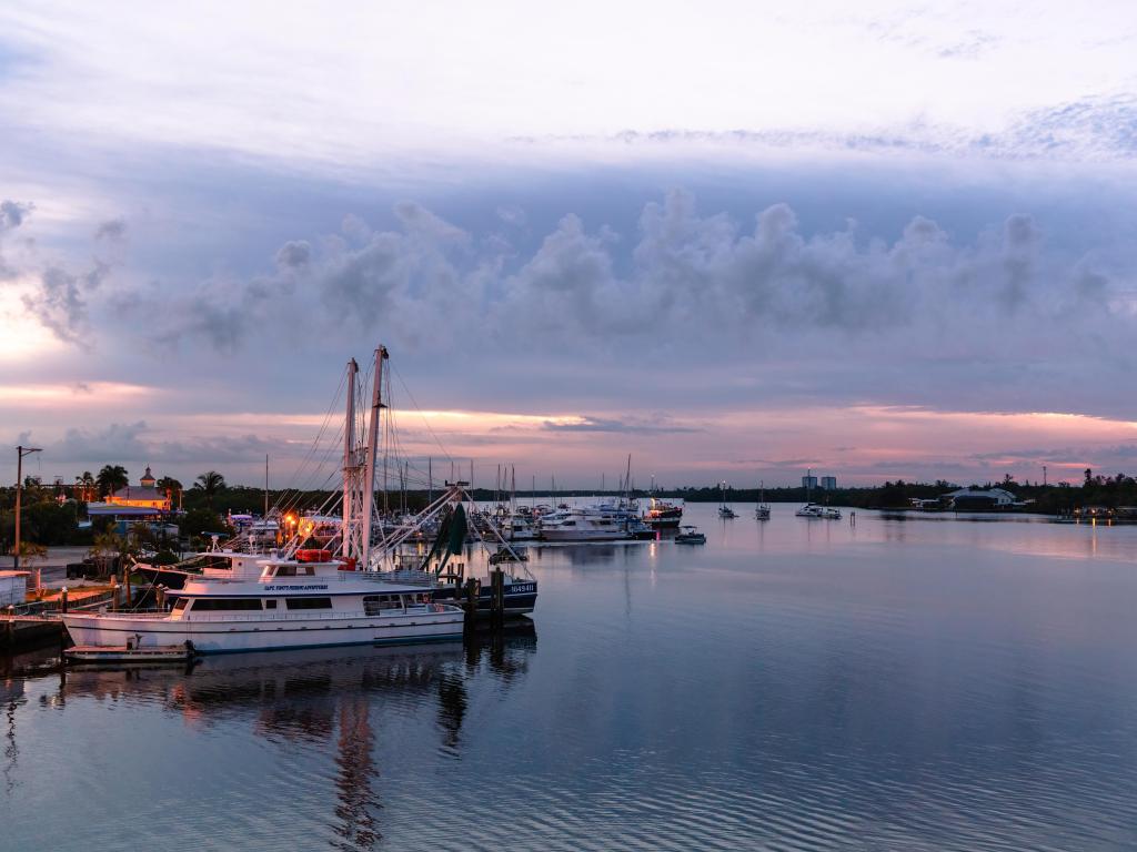 Looking out of the Key West Express shuttle over Fort Myers waterway of the Gulf of Mexico.