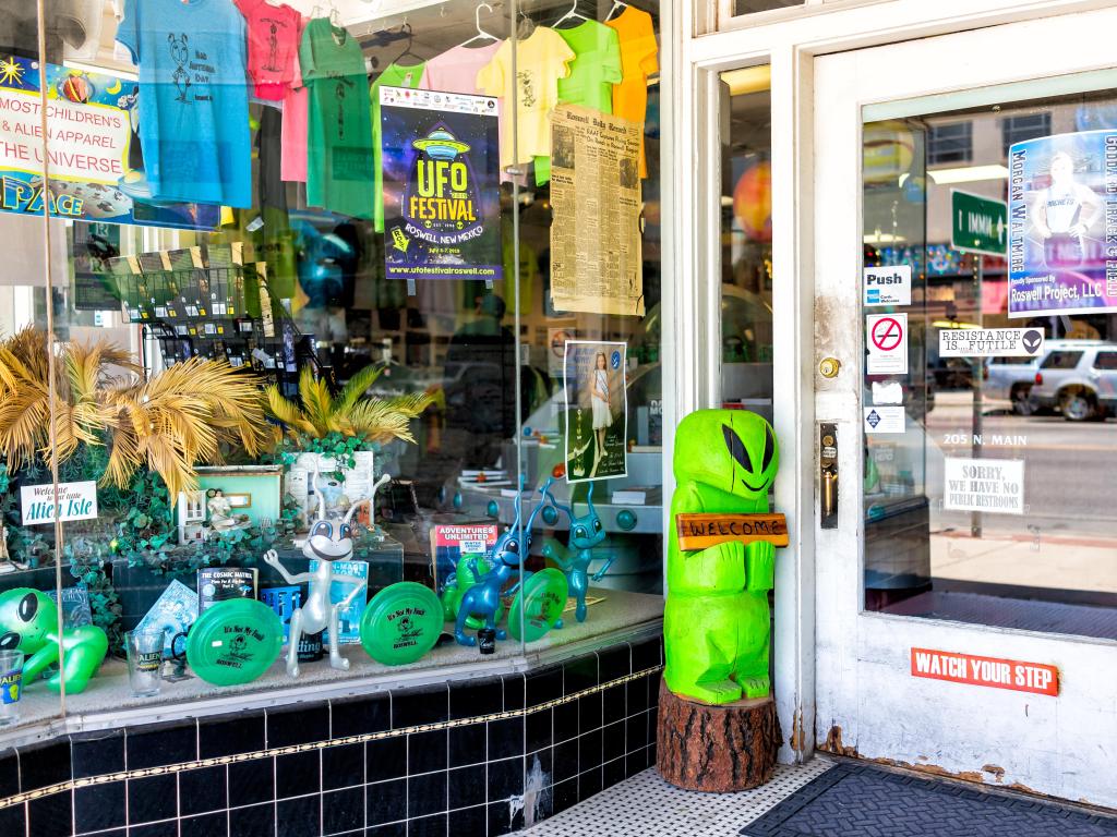 The main street in this New Mexico town, renowned for its alien sightings, is home to a unique shop selling an array of UFO-themed souvenirs.