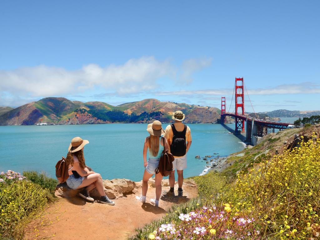 Family on the Coastal Trail overlooking San Francisco's Golden Gate Bridge
