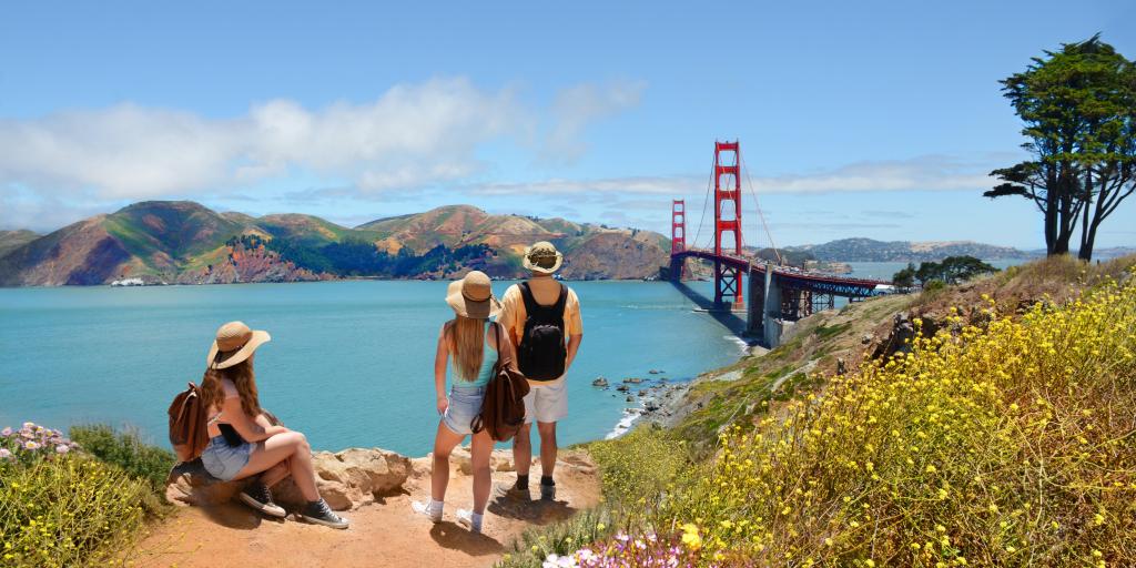 Family on the Coastal Trail overlooking San Francisco's Golden Gate Bridge