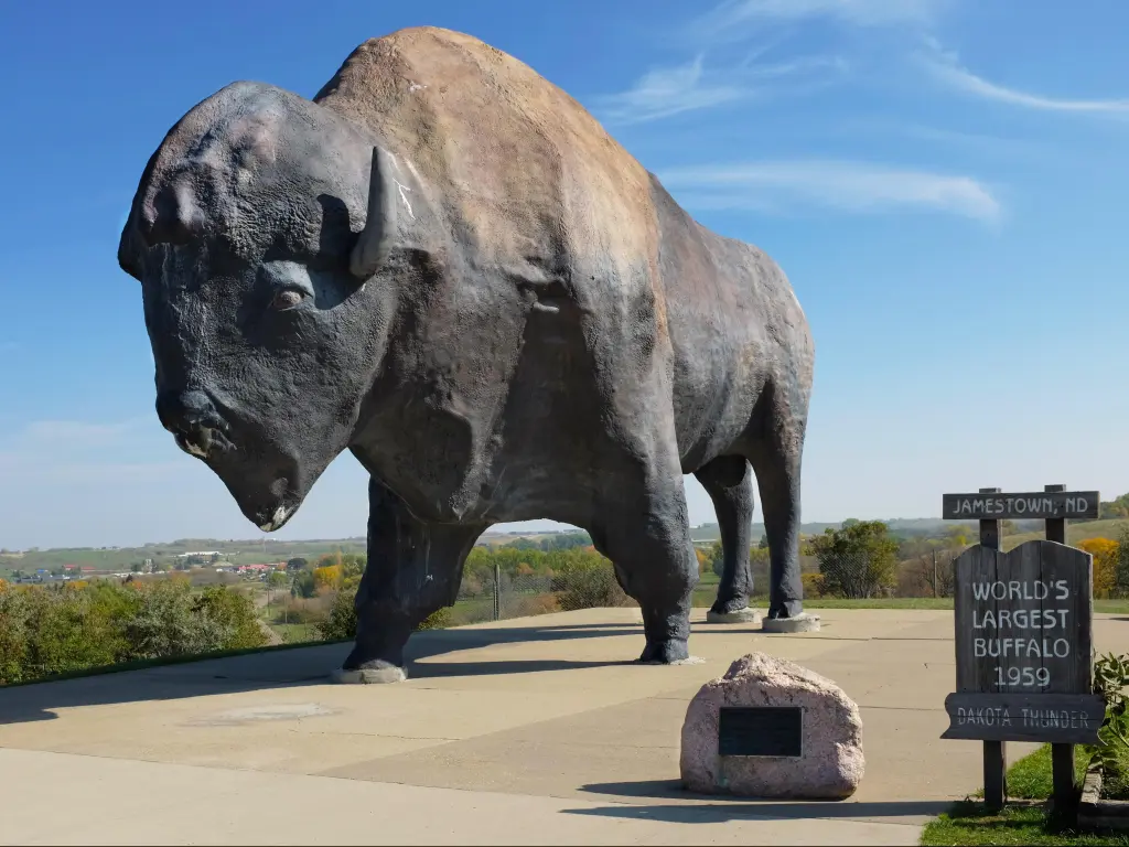 Dakota Thunder, the World's Largest Buffalo Monument, a 26-foot-tall, 60-ton concrete giant has been standing watch over Jamestown since 1959.