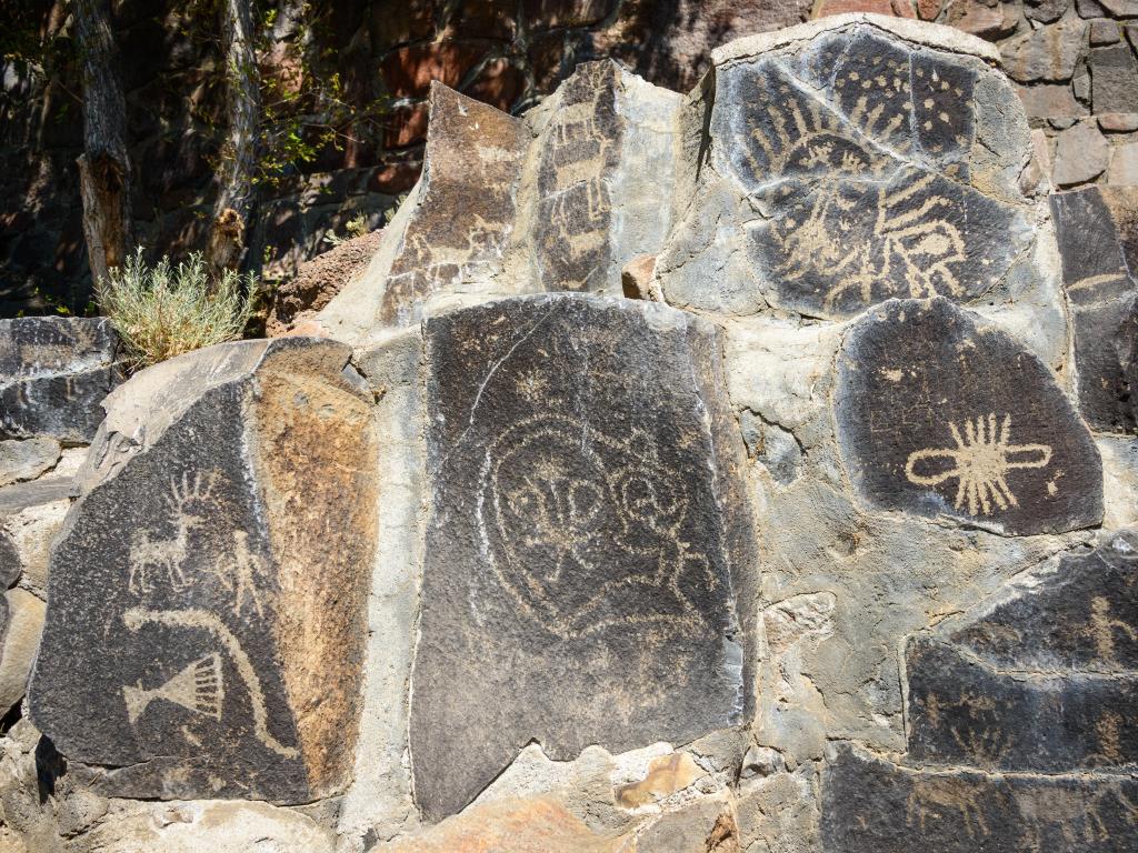 Ancient petroglyphs at the national park, closeup image taken on a sunny day