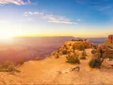 Grand Canyon Grand Canyon, Arizona, USA taken at sunset with a panoramic view of the canyons in the distance. 