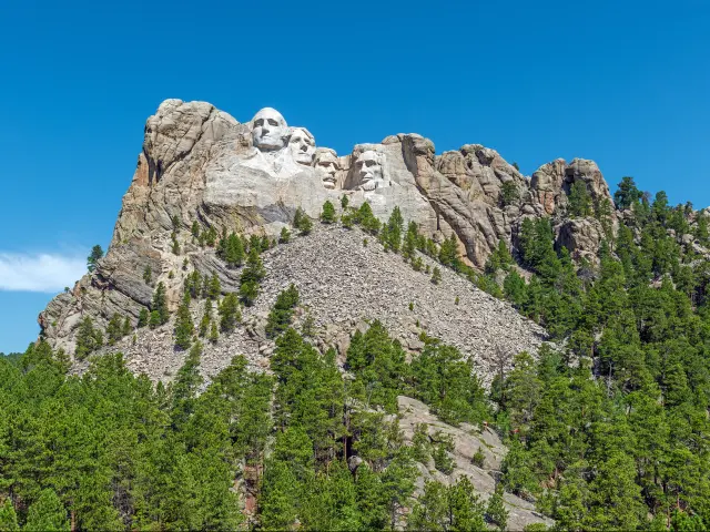 Mount Rushmore national monument with surrounding forest and nature, Rapid City, South Dakota, United States of America, USA