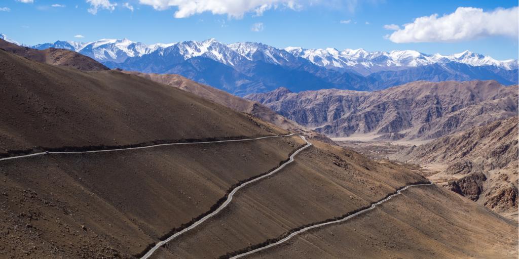 Khardung La highway and a blue sky in Ladakh, India