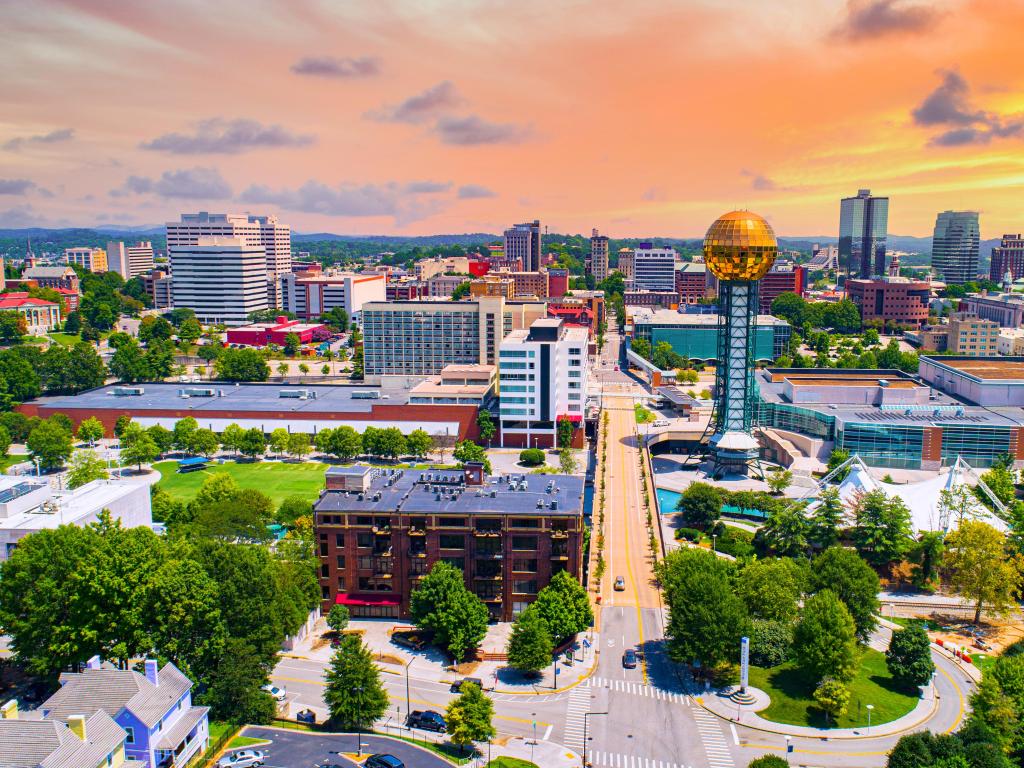 Knoxville, Tennessee, USA wit a view of the downtown skyline at sunset. 