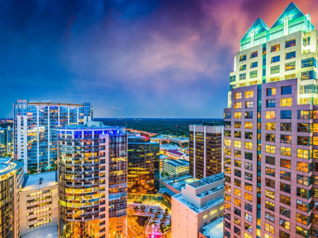 Orlando, Florida, USA downtown cityscape at twilight.