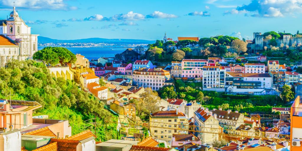 View over colourful rooftops in Lisbon 