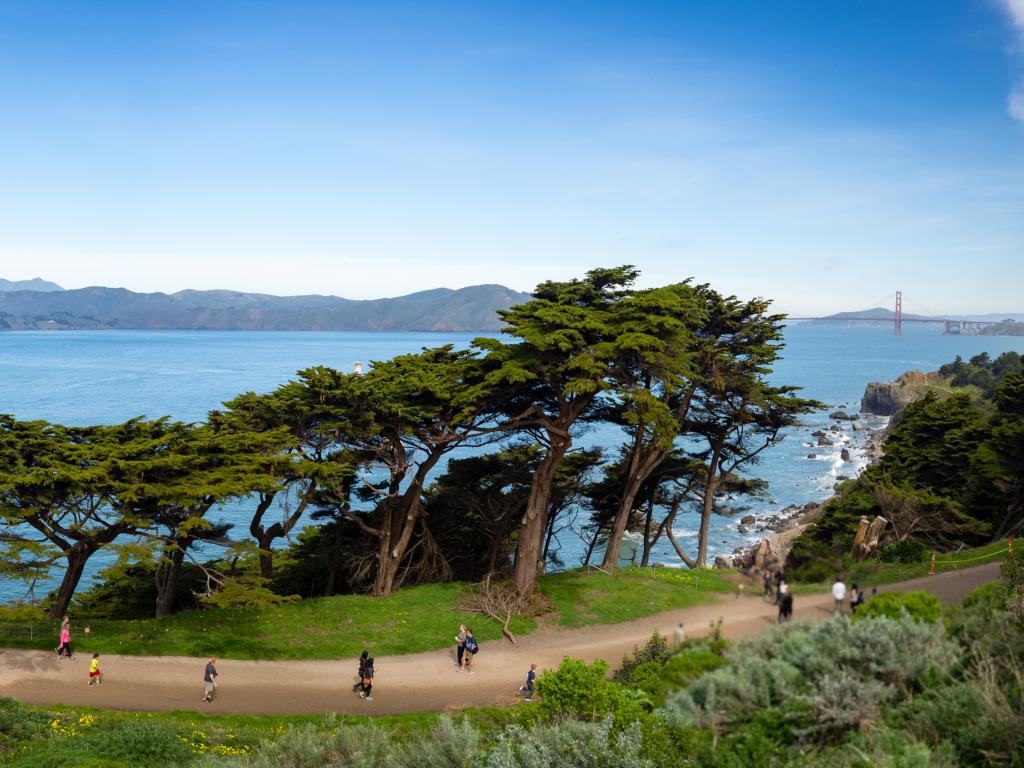 Path through Land's End in San Francisco with views of the Golden Gate Bridge