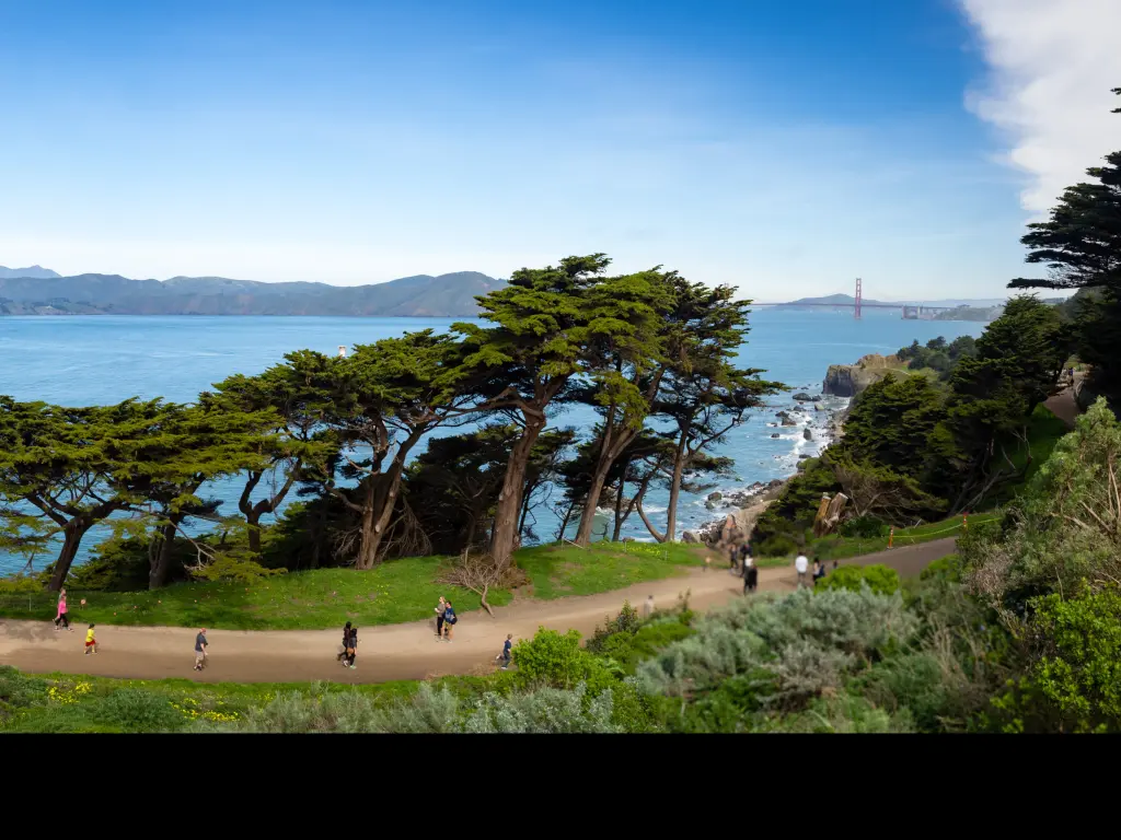 Path through Land's End in San Francisco with views of the Golden Gate Bridge