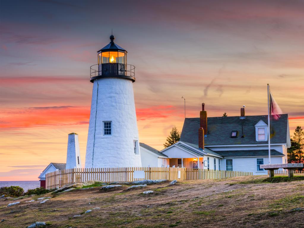 Pemaquid Point Light in Bristol, Maine, USA taken at sunset.