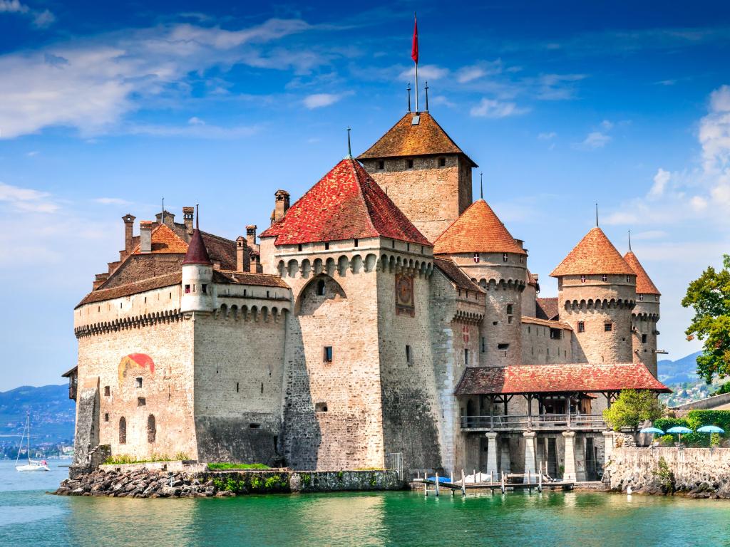 Chillon Castle, Switzerland. Montreaux, Lake Geneve, one of the most visited castle in Swiss, attracts more than 300,000 visitors every year.