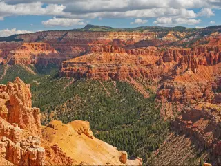 Rocky amphitheater shaped canyon viewed from the rim