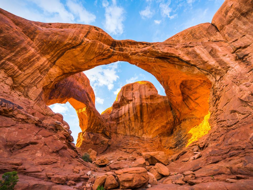 Double Arch in the evening, Arches National Park, Utah, USA. Located near Moab.