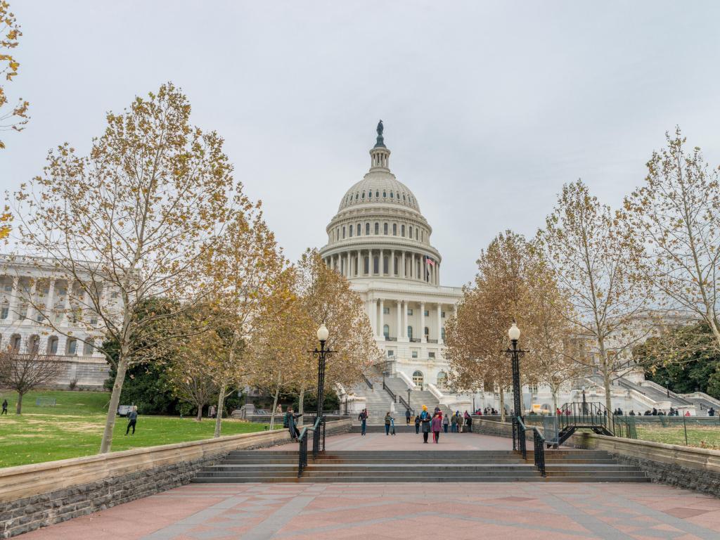 Washington DC, USA - November 30, 2019: US Capitol building on a Capitol Hill in a cloudy autumn day