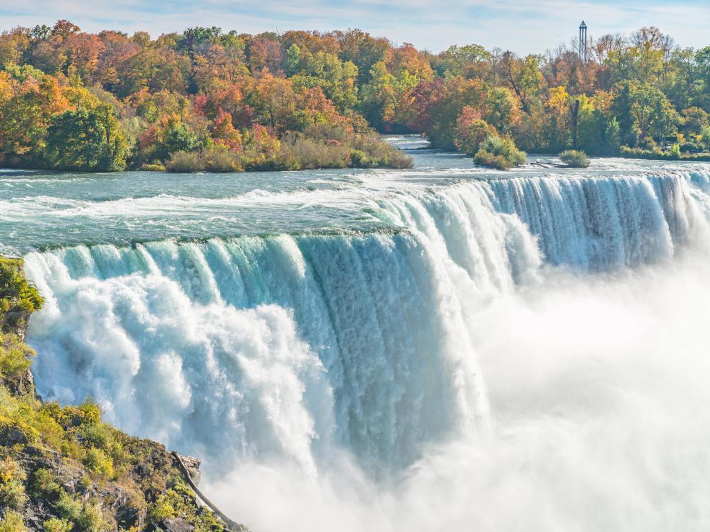 American Falls at Niagara river in autumn sunny day.