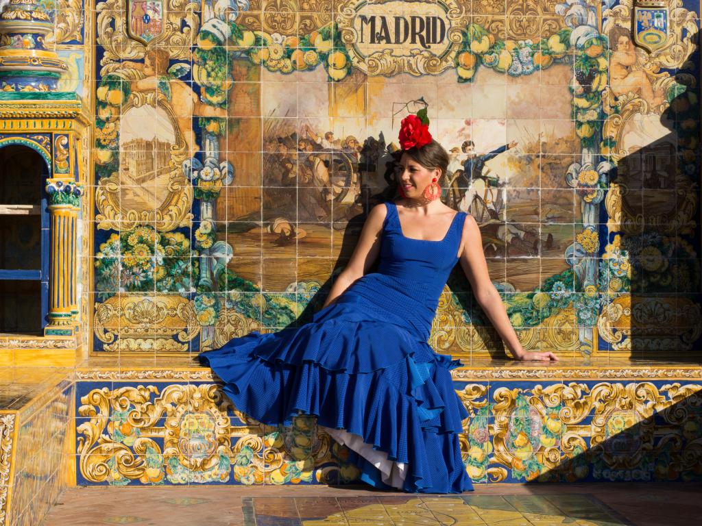 Beautiful Woman with flamenco dress, Madrid, Spain