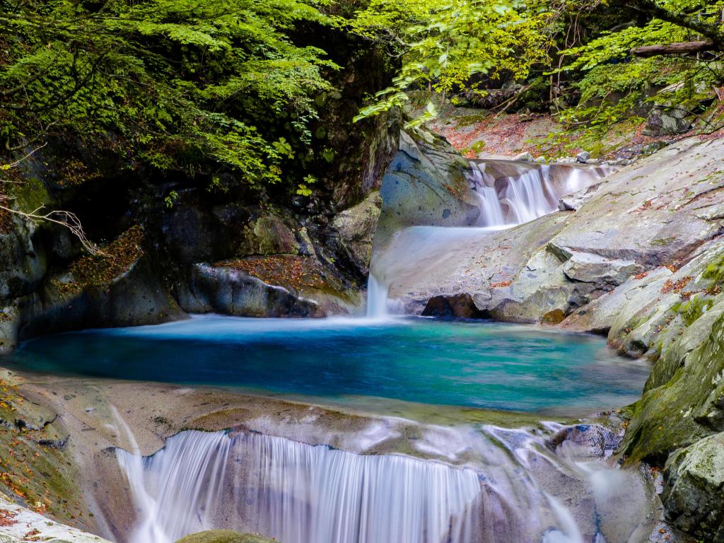 Clear blue Skinny Dip Falls near the Blue Ridge Parkway, NC