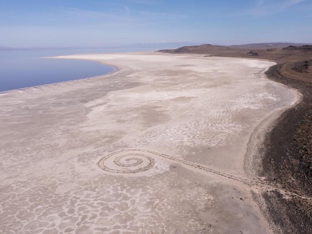Spiral Jetty, an art installation at the Great Salt Lake in Utah