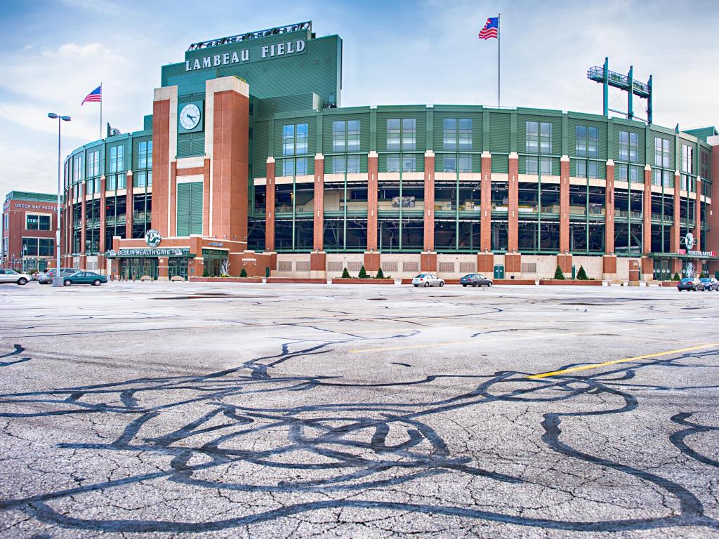 Stadium of an NFL team with an empty parking lot