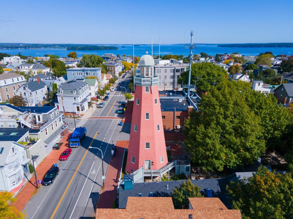 Aerial view of the Portland Observatory in Portland, Maine