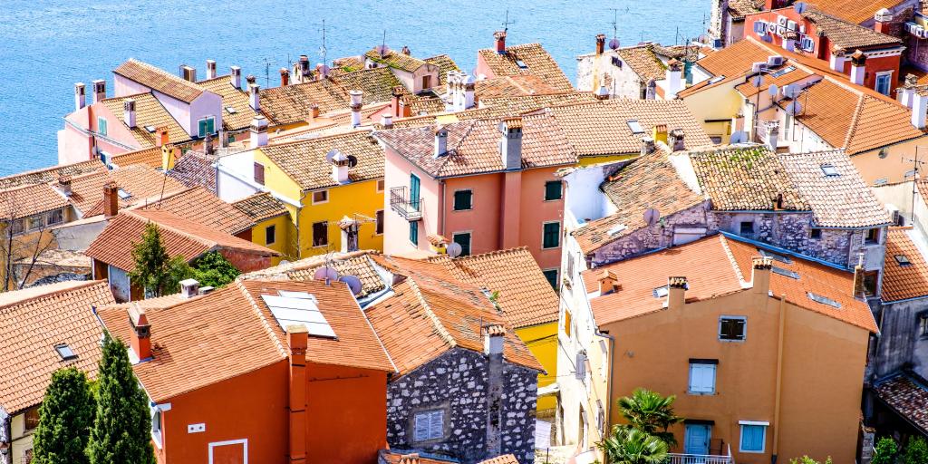 Houses by the sea in old town Rovinj, Croatia