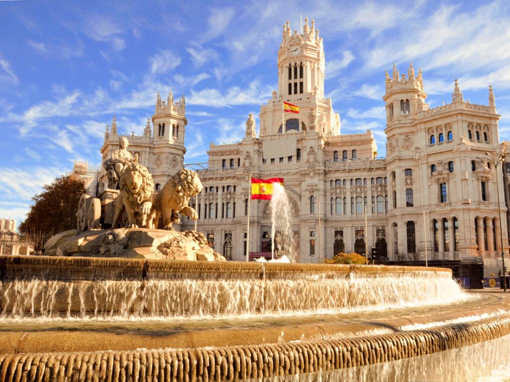 The famous Cibeles Fountain in Madrid, Spain on a sunny day