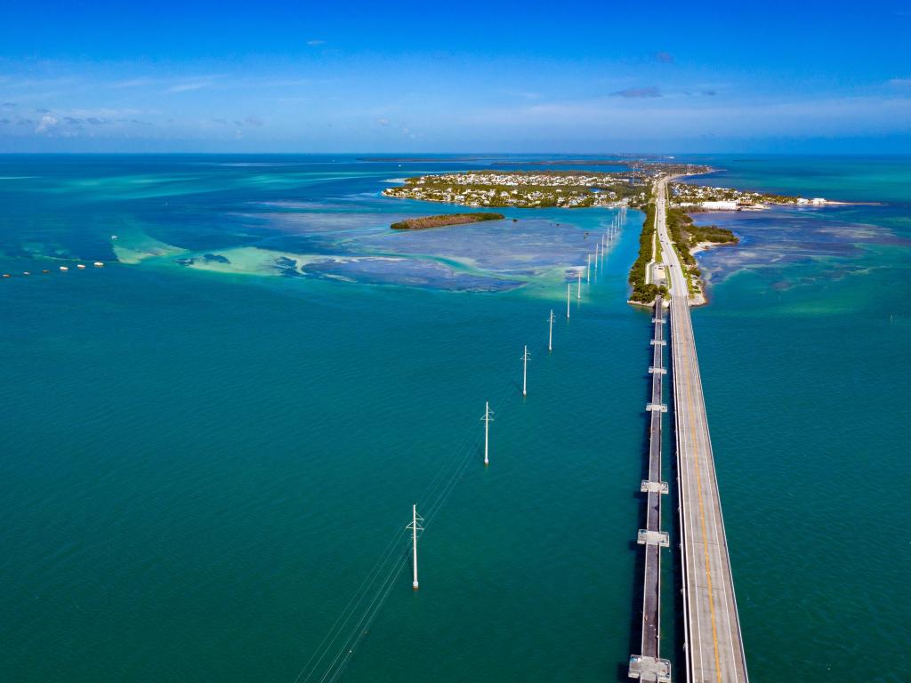 Key West Florida, highway and bridges over the sea aerial view panorama