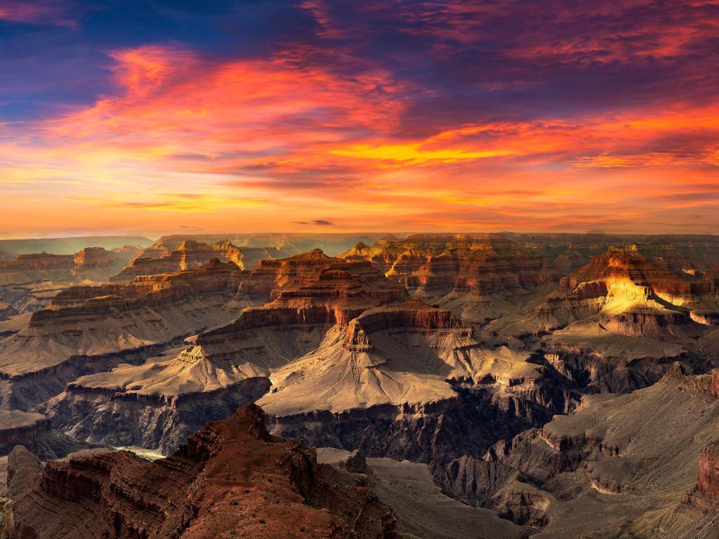 Panorama of Grand Canyon National Park at Mohave Point at sunset