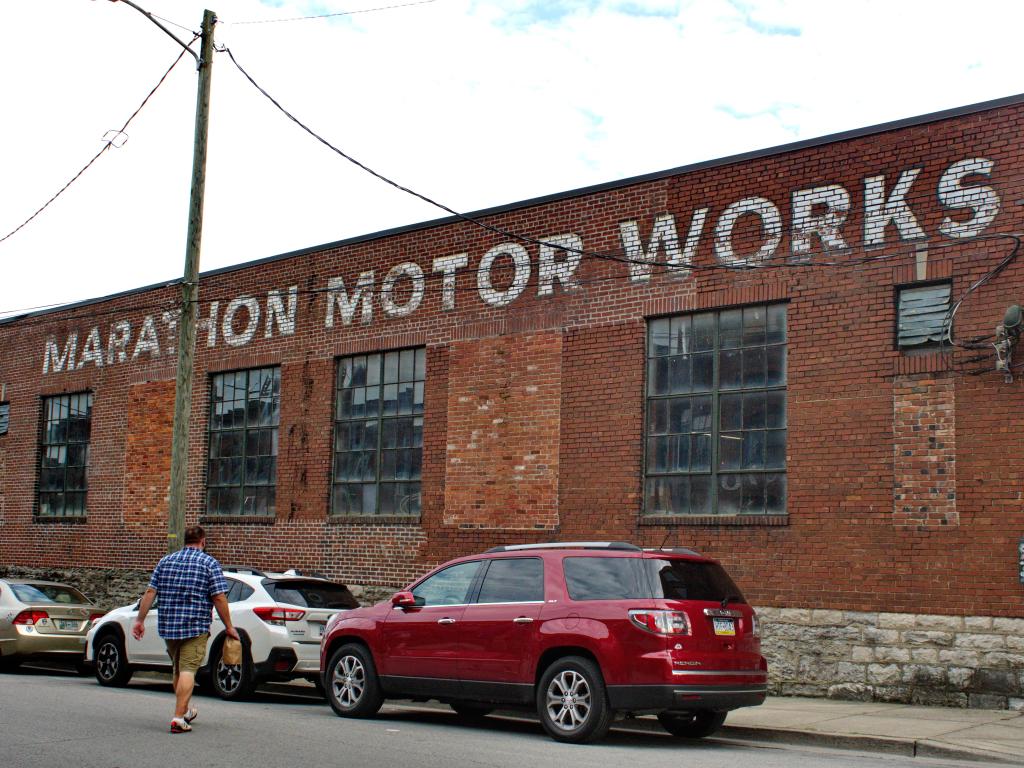 Old Marathon Motor Works converted into shops and cafes in Nashville, Tennessee