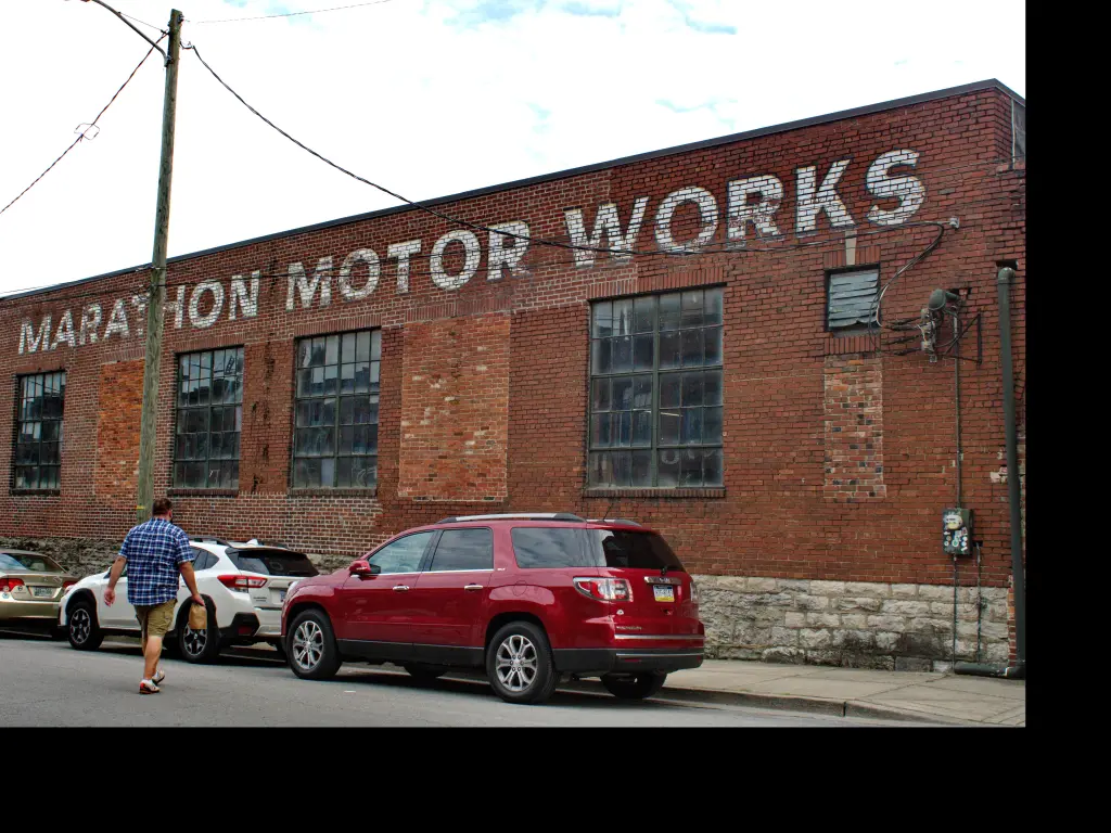 Old Marathon Motor Works converted into shops and cafes in Nashville, Tennessee