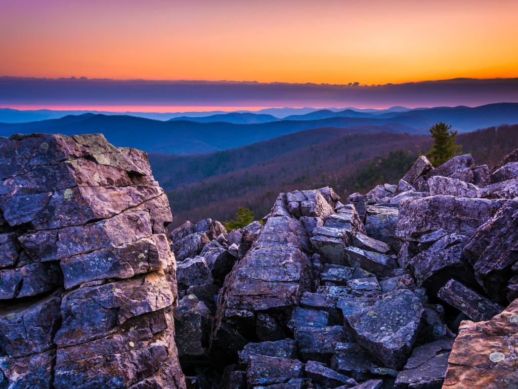 Shenandoah National Park, Virginia, USA take at sunrise over the Blue Ridge Mountains from Blackrock Summit.