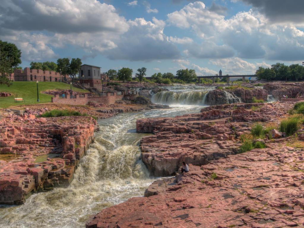 Sioux Falls, South Dakota, USA with Falls Park is a major Tourist Attraction in Sioux Falls, South Dakota during all Seasons.