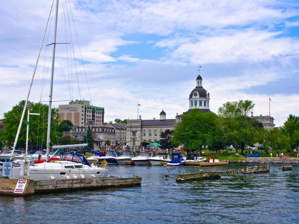 Boats on the water in front of City Hall at Kingston Ontario
