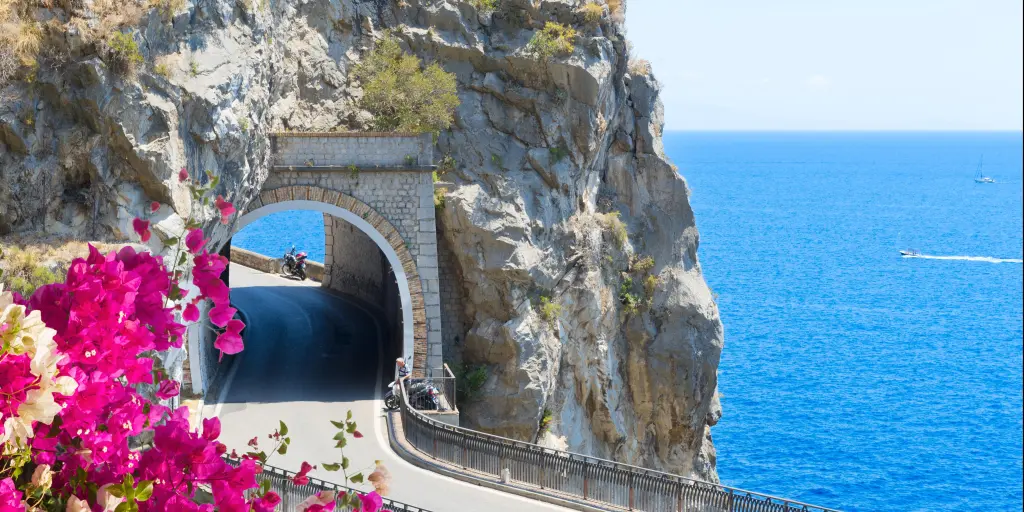 Amalfi coast road looking out over the sea