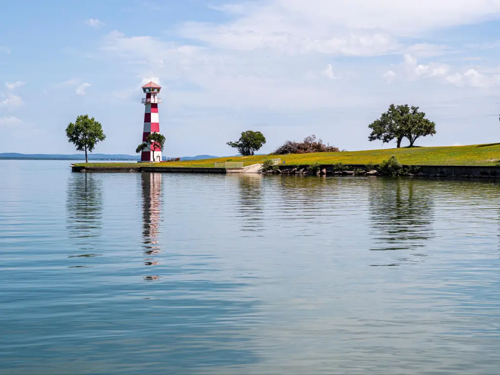 The lighthouse and lake across Lake Buchanan, Texas