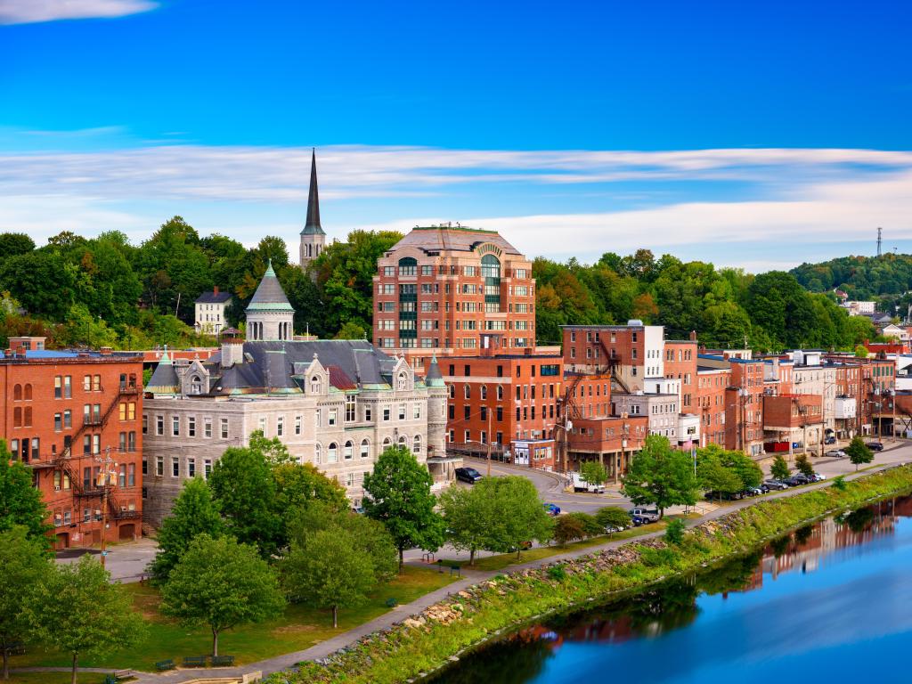 Augusta, Maine, USA skyline on the river taken on a sunny day.