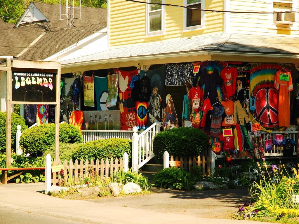  A boutique in Woodstock, New York, harks back to the vibe of 1969, retailing retro fashion and classic rock star posters from the swinging sixties.