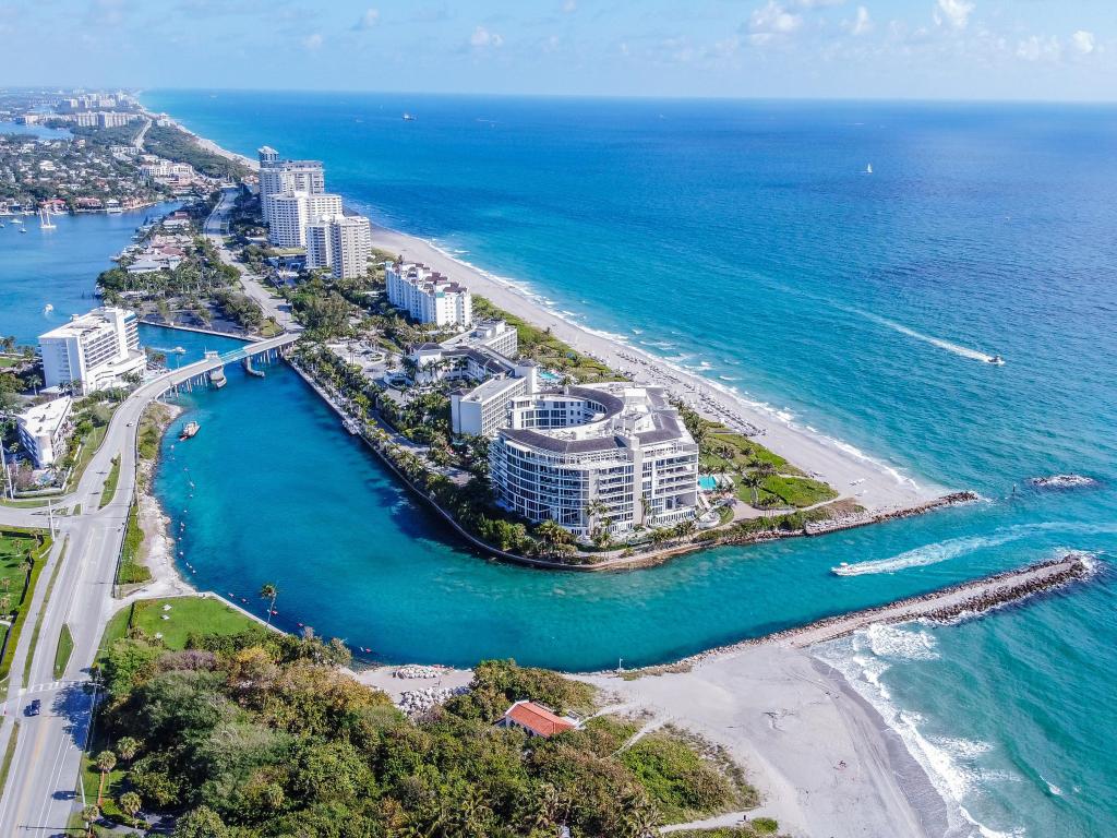 Skyscrapers line the coastline in Boca Raton, Florida, on a sunny day