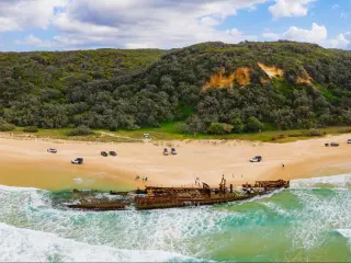 Panorama of the Maheno shipwreck on Fraser Island, Queensland, Australia