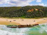 Panorama of the Maheno shipwreck on Fraser Island, Queensland, Australia