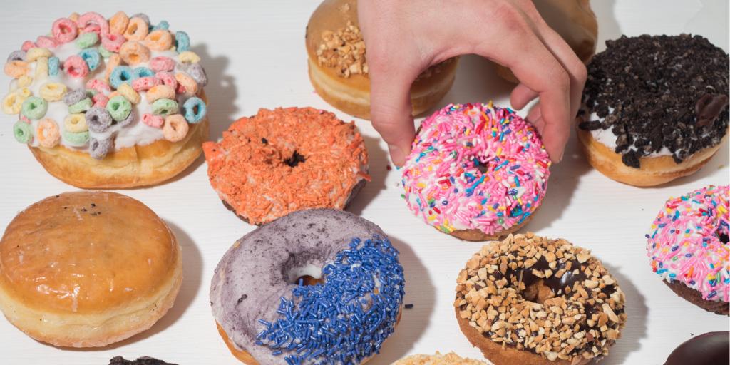 A variety of colourful doughnuts from Voodoo Doughnuts in Portland, Oregon