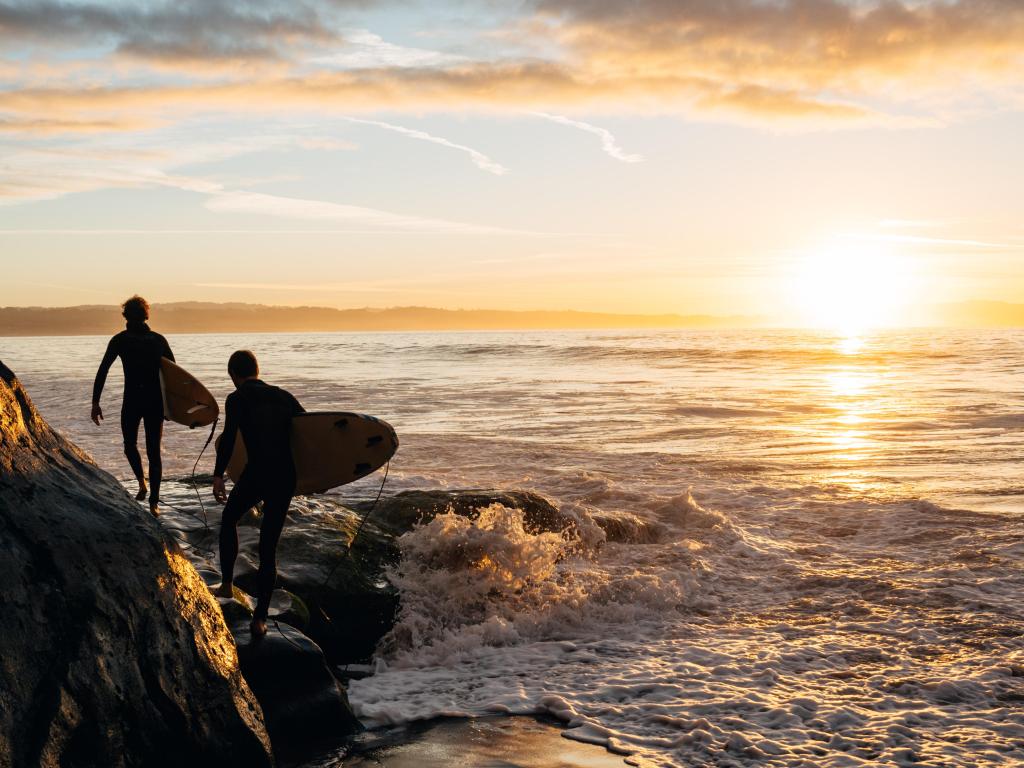 2 people on a morning Surf in Santa Cruz, CA
