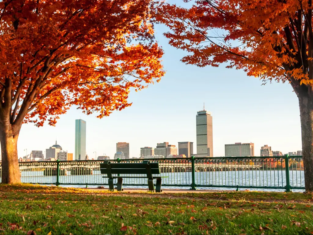 Boston Skyline in autumn viewed from across the river