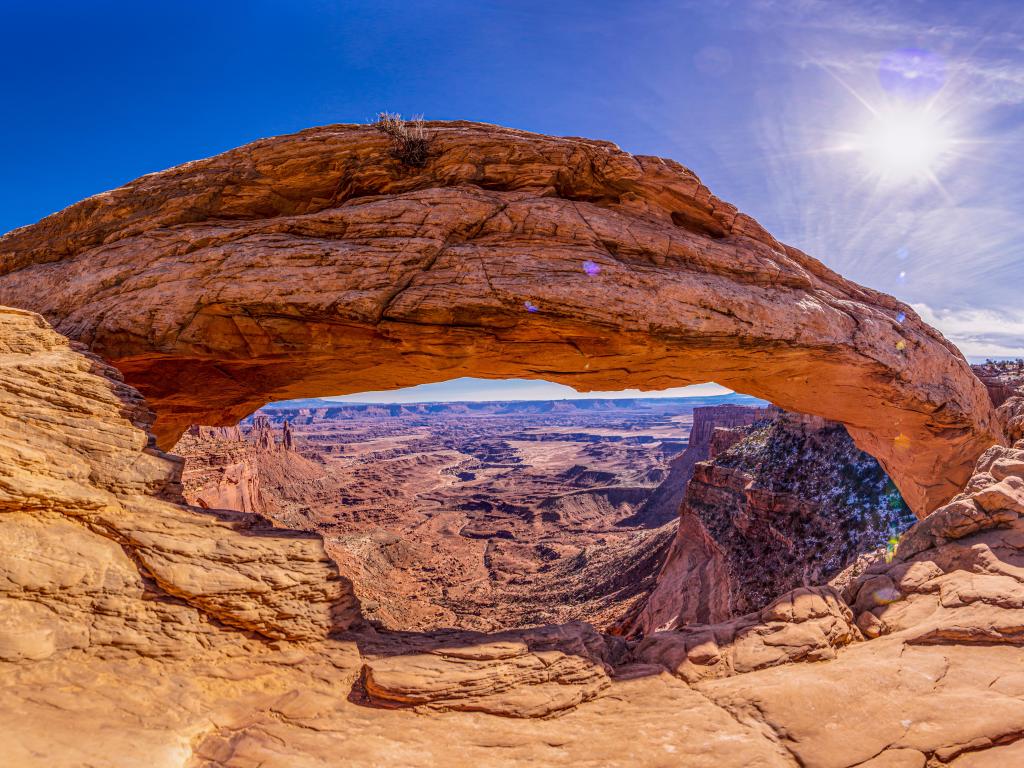 Canyonlands National Park in Utah, USA with a view on Mesa Arch in Canyonlands National Park in Utah in winter.