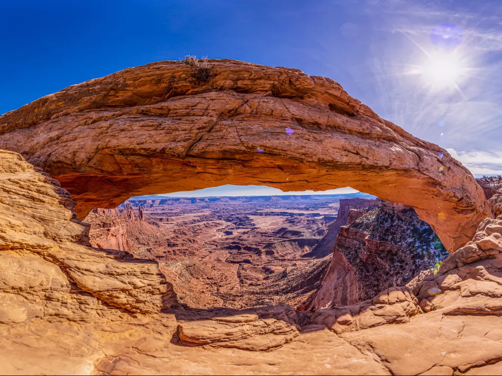 Canyonlands National Park in Utah, USA with a view on Mesa Arch in Canyonlands National Park in Utah in winter.