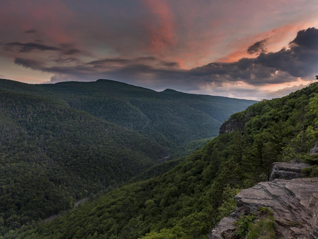 Catskill Mountains, USA with a stunning sunset over the mountains.