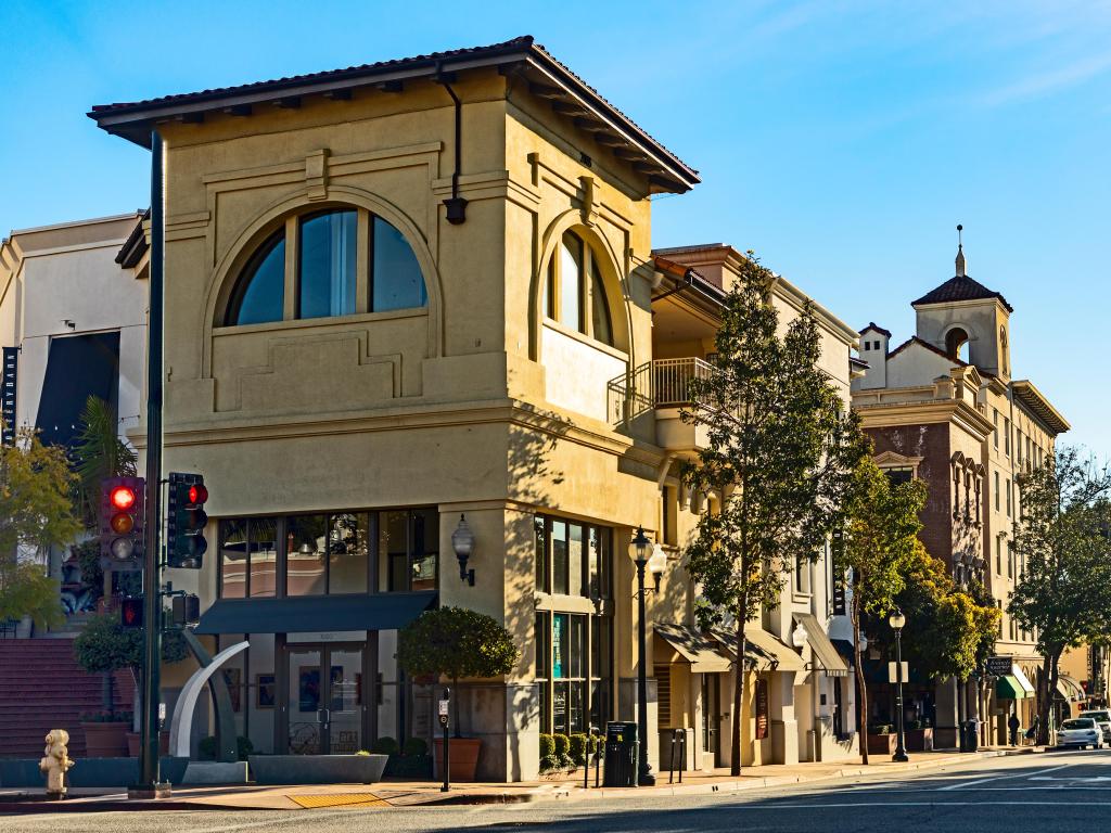 Scenic old town of San Luis Obispo with historic houses on shopping street